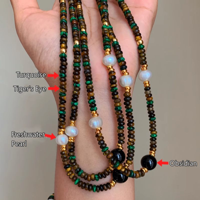 Nature Gemstone Autumn Winter Suit Wear Obsidian Turquoise Tiger's eye Jewelry Charms