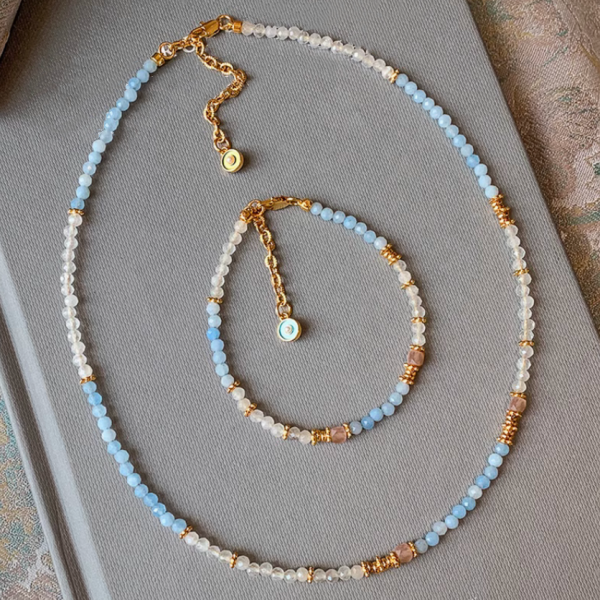 New Stylish Natural Aquamarine Quartz Beads White Crystal Female Summer Color Necklace