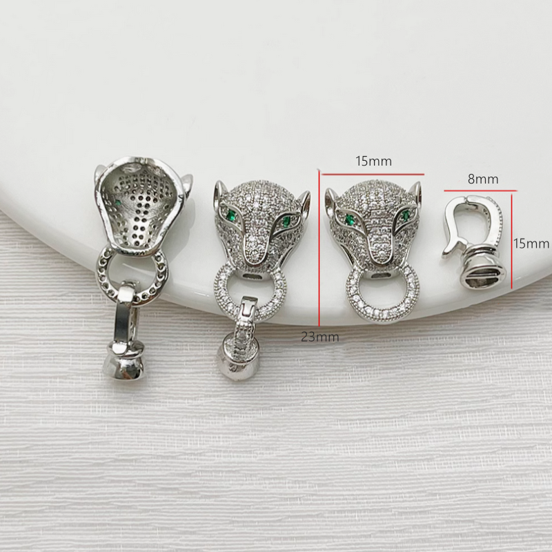 Brass Zircon Leopard Head Luxury Necklace Connector Twister Clasp