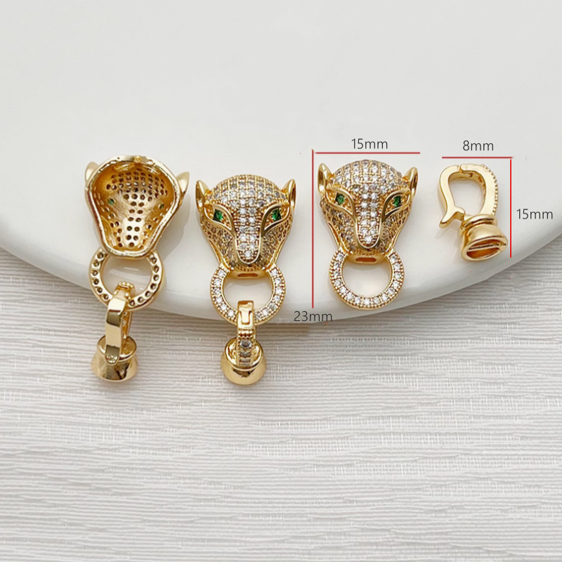 Brass Zircon Leopard Head Luxury Necklace Connector Twister Clasp
