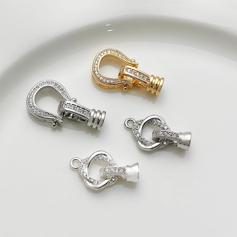 Brass Zircon Ring And Twister Clasp Snap Buckle Jewelry Connector