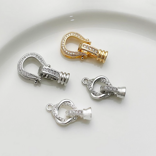 Brass Zircon Ring And Twister Clasp Snap Buckle Jewelry Connector