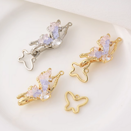 Crystal and Zircon Butterfly Clasp Necklace Bracelet Spring Connector