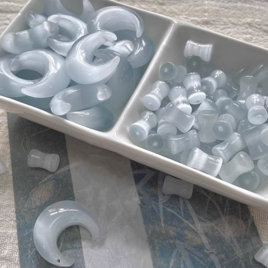 Gray Opals Stone Moon Bamboo Joint Charms Pendants