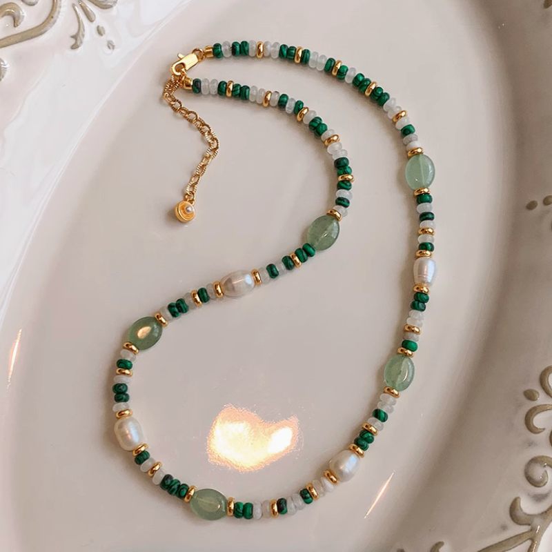 Nature Gemstone Jewelry Malachite Jade Freshwater Pearl Necklace Bracelet