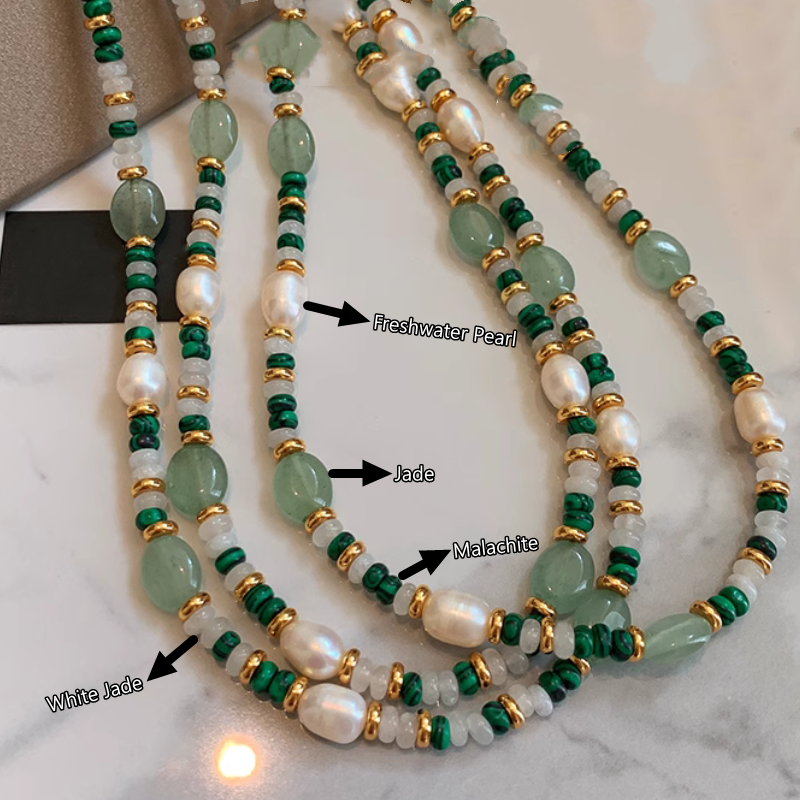 Nature Gemstone Jewelry Malachite Jade Freshwater Pearl Necklace Bracelet