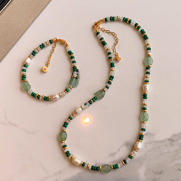 Nature Gemstone Jewelry Malachite Jade Freshwater Pearl Necklace Bracelet