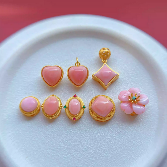 925 Silver Base Pink Shell Made Beads Spacer Partition