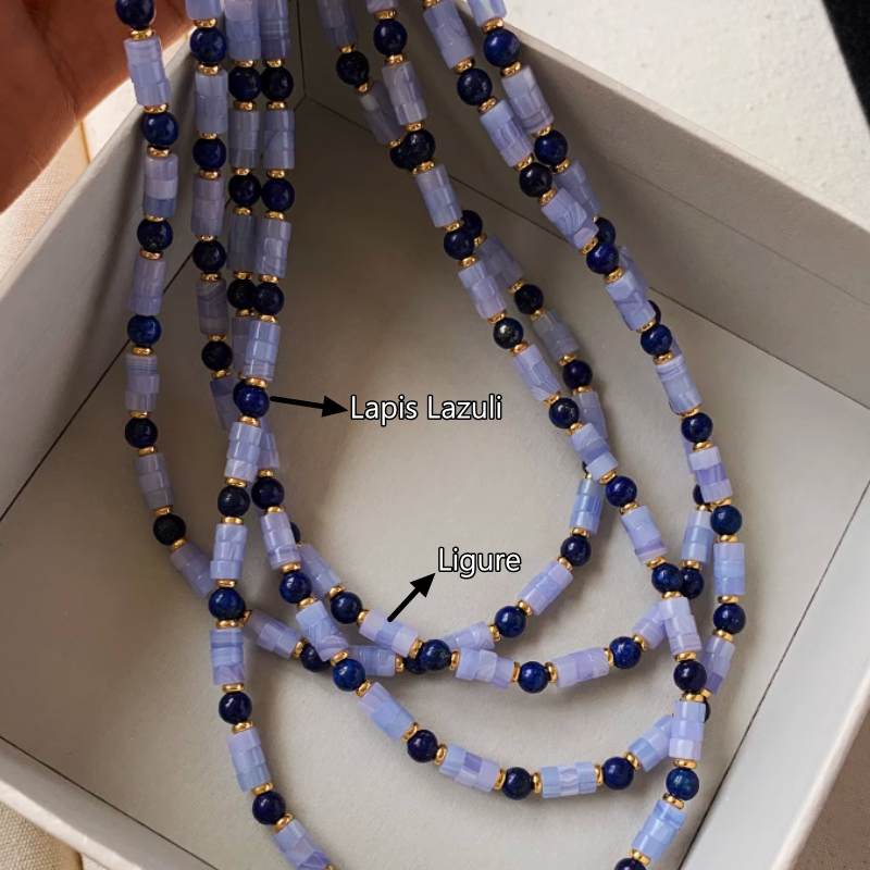 Purple Agate Lapis Lazuli Beads Necklace Niche New Style Girl Boy Unisex Jewelry