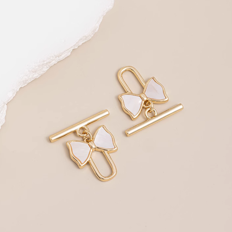 Brass Shell Inlaid Bow Knot Ring Stick Toggle OT Clasps