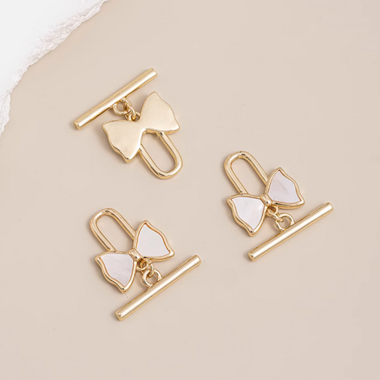 Brass Shell Inlaid Bow Knot Ring Stick Toggle OT Clasps