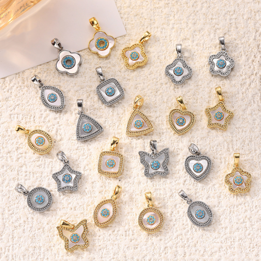 Brass Gold Platinum Plated Shell Inlaid Imitation Turquoise Charms Pendant