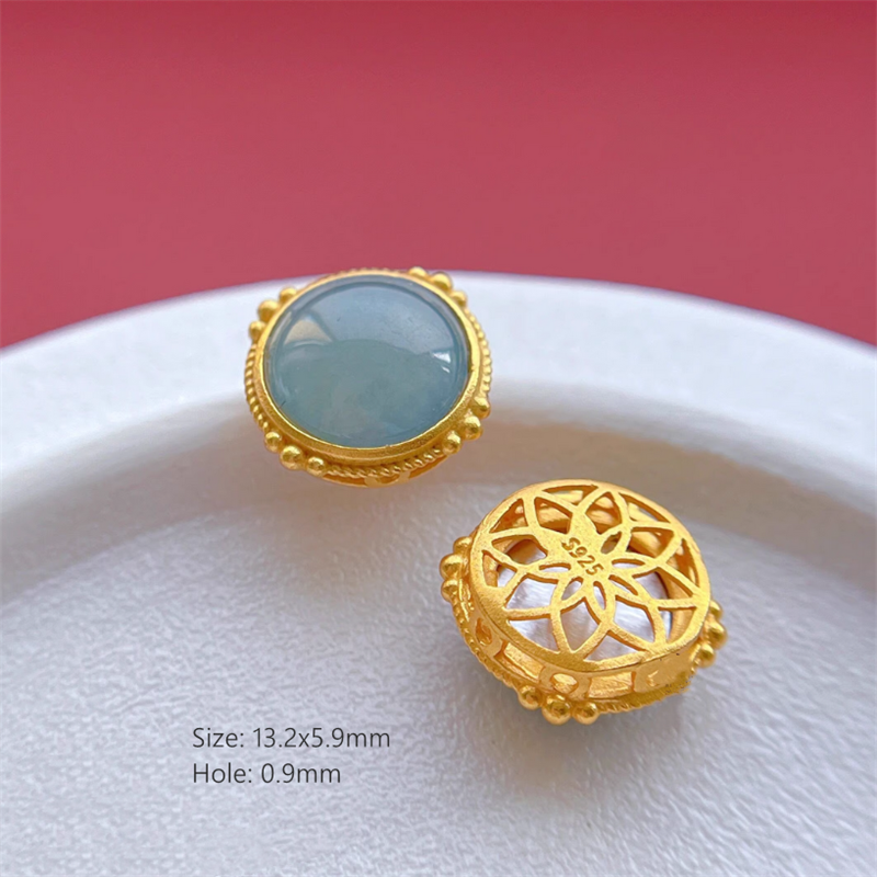 925 Silver Gilded Base Jade Stone Spacers Partition