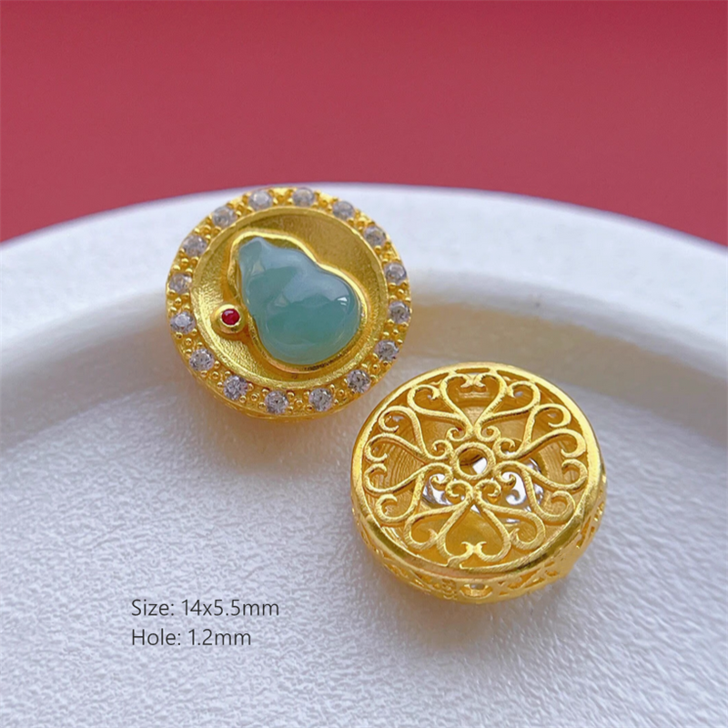 925 Silver Gilded Base Jade Stone Spacers Partition
