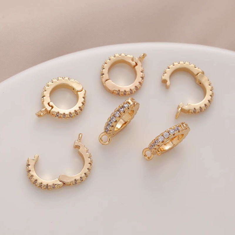 Brass Plated Zircon Pinch Clip Snap Jump Ring Connector