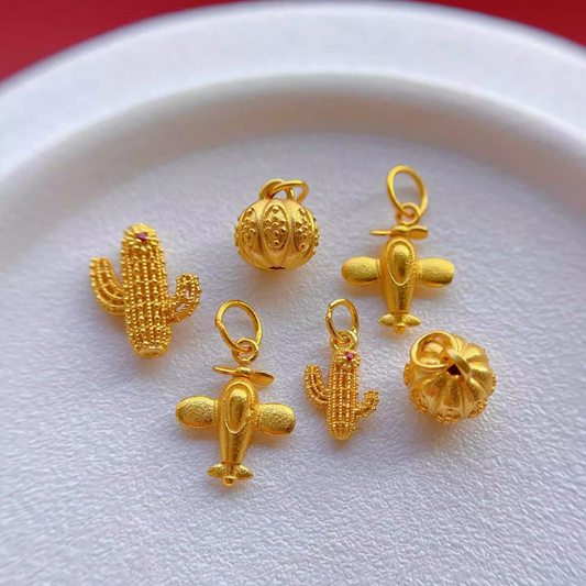 925 Silver 24K Gilded Jewelry Charms Cactus Airplane Pumpkin Pendant