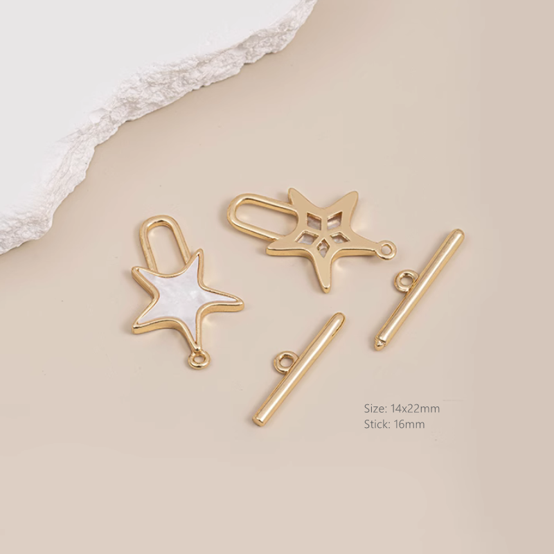 Brass Shell Inlaid Star Heart Ring Stick Toggle OT Clasps