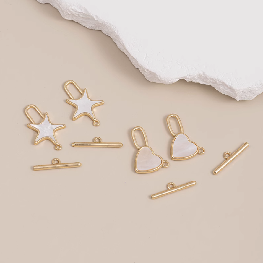 Brass Shell Inlaid Star Heart Ring Stick Toggle OT Clasps