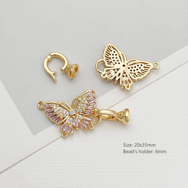Brass High Quality Zircon Vivid Diamond Butterfly Twister Clasp