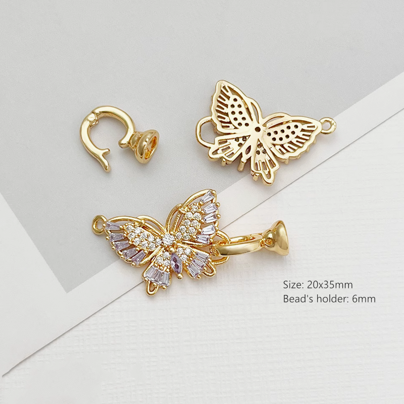 Brass High Quality Zircon Vivid Diamond Butterfly Twister Clasp