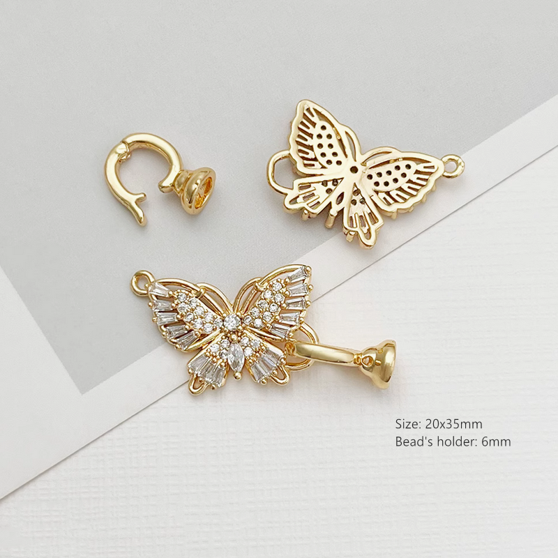 Brass High Quality Zircon Vivid Diamond Butterfly Twister Clasp